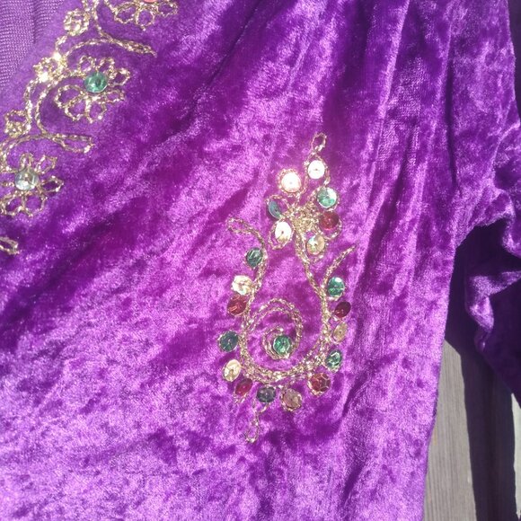 Vintage Children's Jumpsuit Crushed Velour Purple Bohemian Dance Costume AS IS - Picture 8 of 12